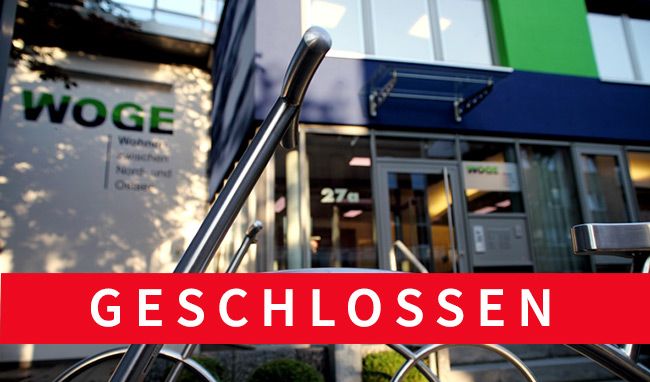 Geschlossen-Hinweis an der WOGE-Geschäftsstelle.