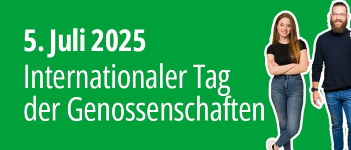 Grüner Banner mit dem Titel und zwei Personen